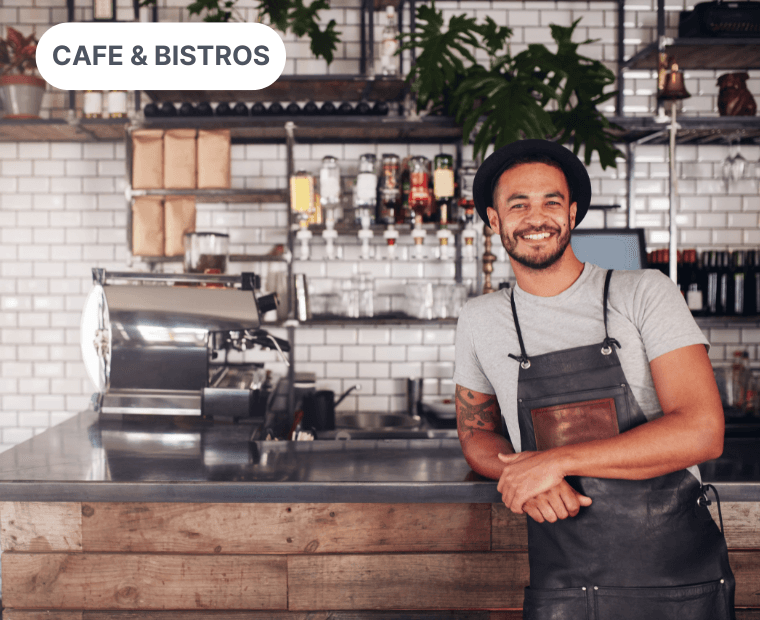 Local cafe owner serving customers